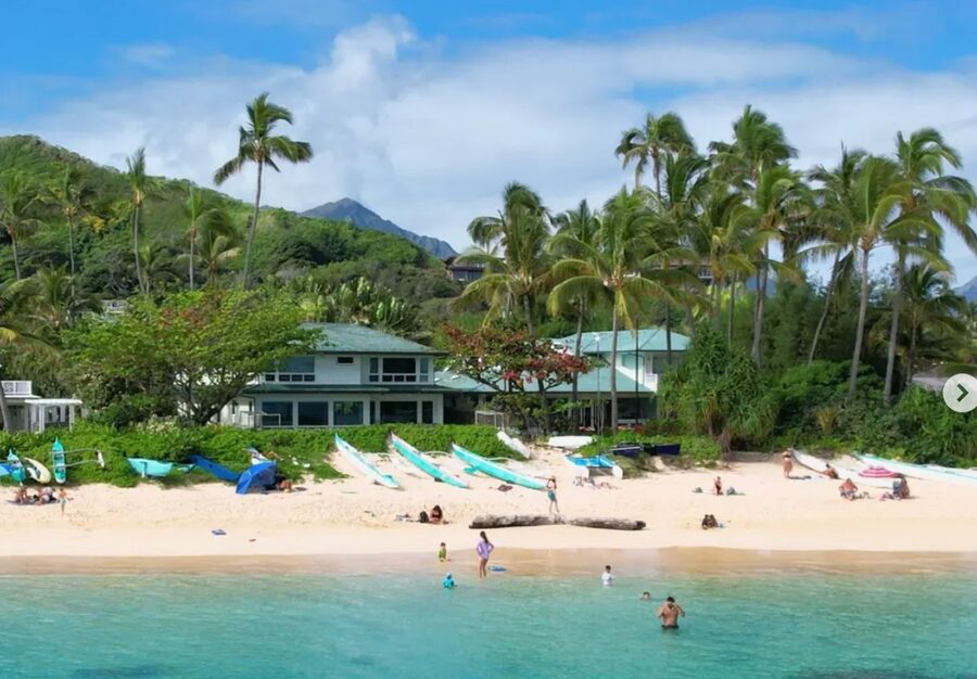Hawaii beach with outrigger canoes